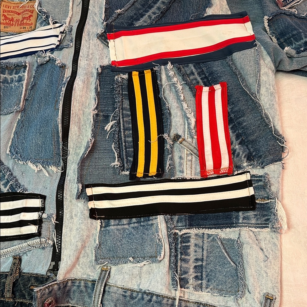 Denim Jacket Patchwork Distressed Upcycled Jean J… - image 8